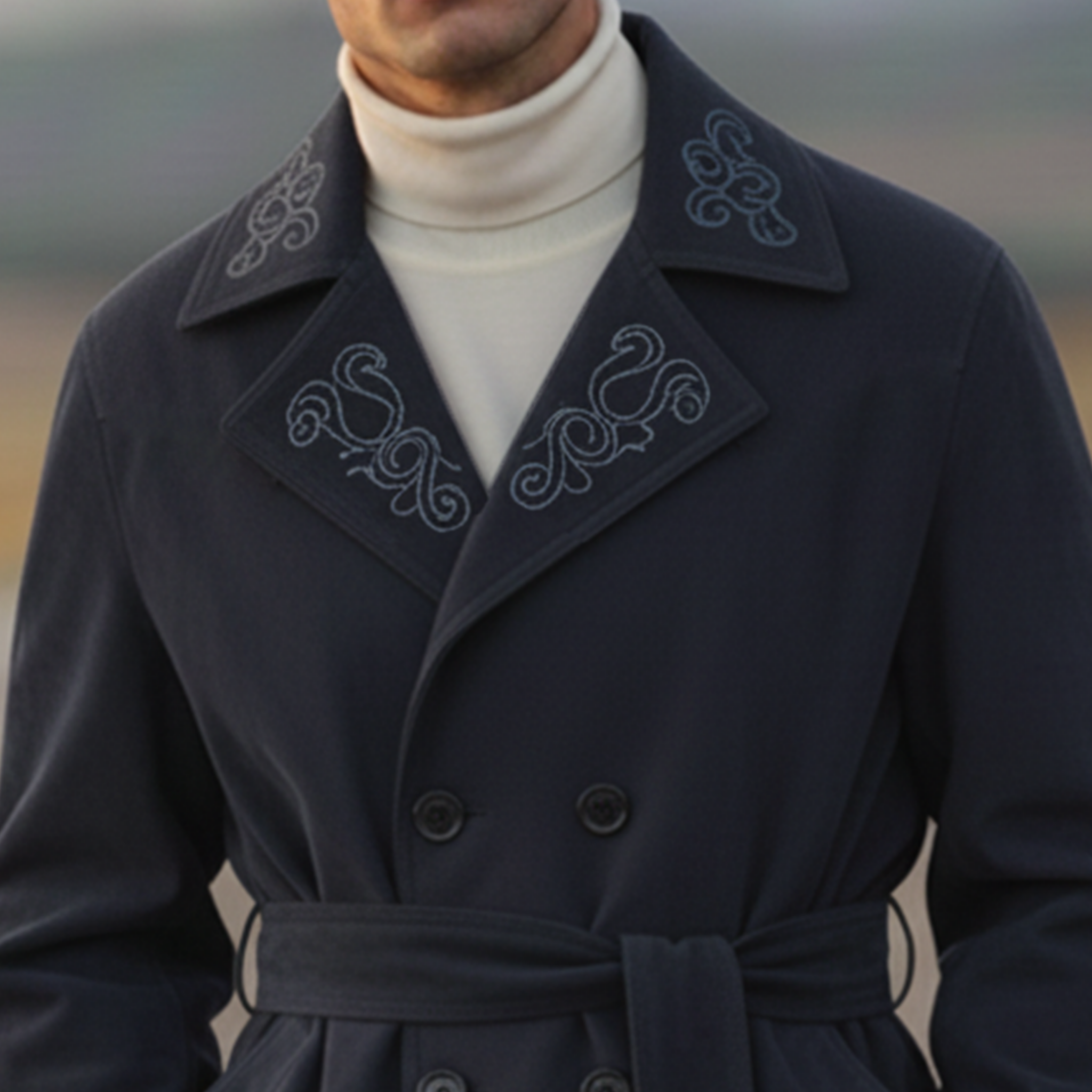 Men's Classic Retro Western Style Lapel Embroidered Faux Suede Double-breasted Jacket MTA1145K2K