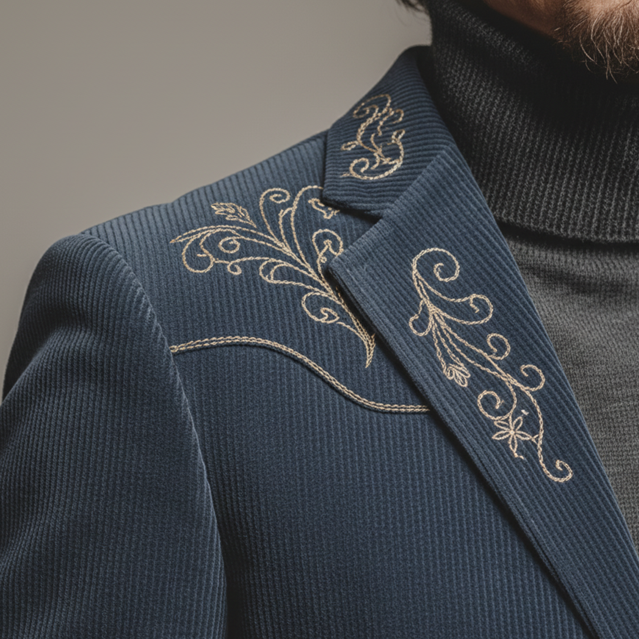 Men's Classic Retro Western Style Embroidered Corduroy Single-breasted Blazer MTA1198K7K