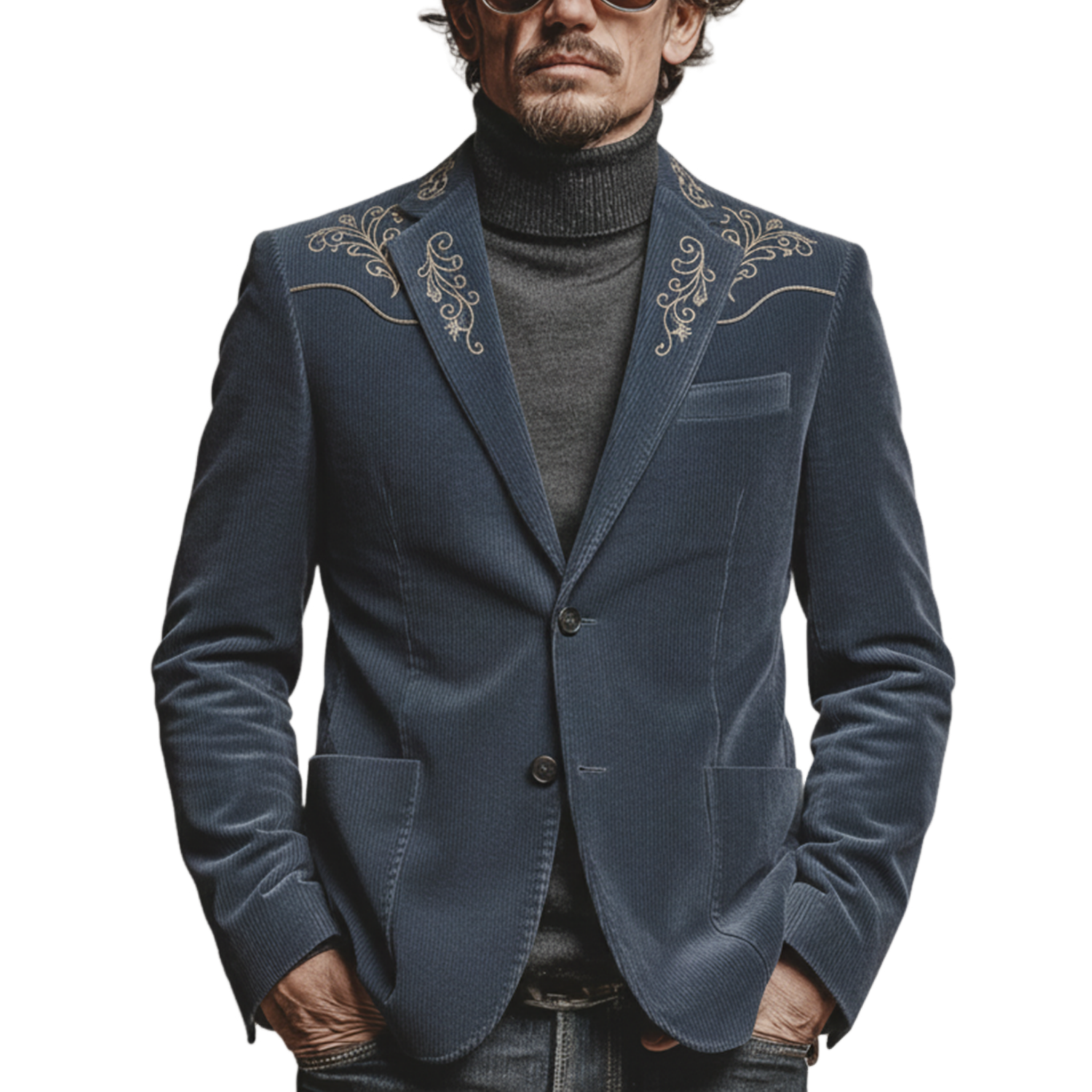 Men's Classic Retro Western Style Embroidered Corduroy Single-breasted Blazer MTA1198K7K