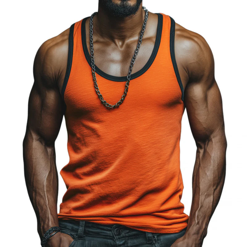 Herre casual pustende hudvennlig fargeblokk bomull U-hals slim fit tanktopp MTA0798G1M