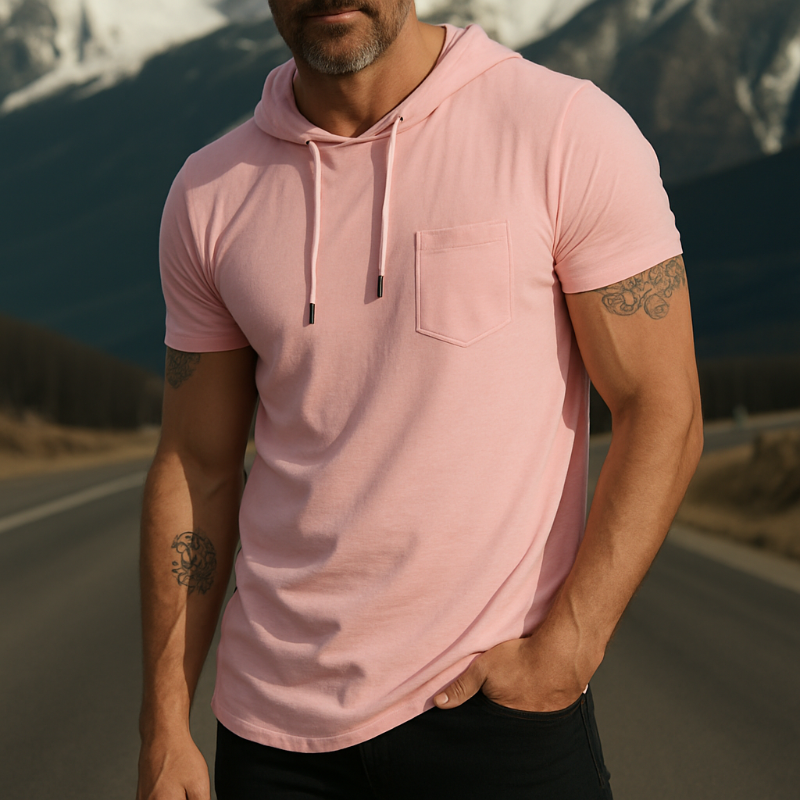 Men's Retro Casual Cotton Hooded Short Sleeve T-Shirt MTA1645G7TO