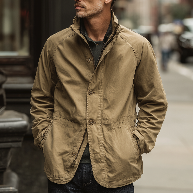 Men's Casual Solid Color Cotton Stand Collar Zipper Jacket MTA0573H4X