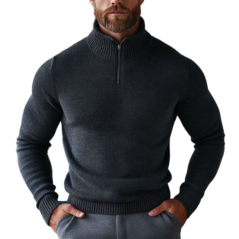 Men's Simple Cotton Yarn Knit Half-Zip Slim Fit Sweater MTA2648K5P