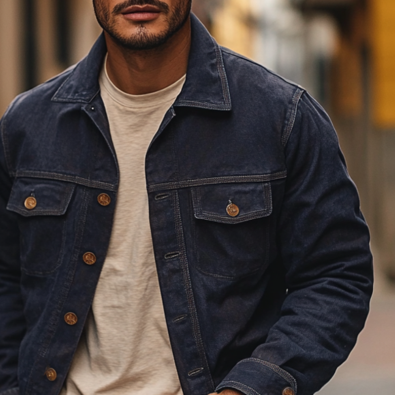 Men's Vintage Solid Lapel Denim Jacket MTA0400I2X