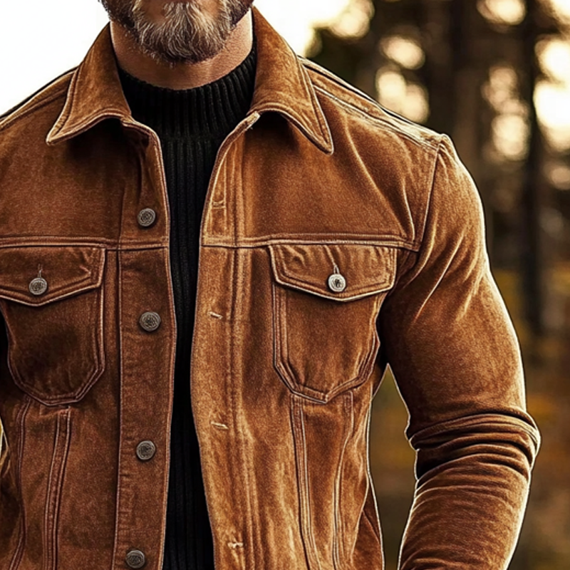 Men's Vintage Solid Color Faux Suede Lapel Single Breasted Jacket MTA1936H9X