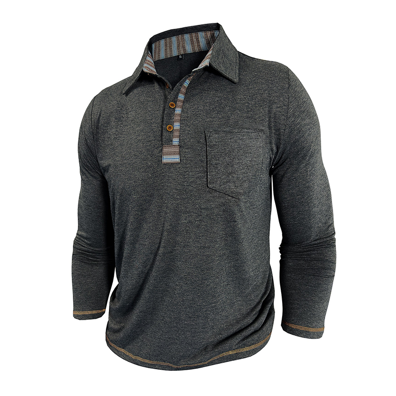 Men's Cotton Blend Contrast Color Long Sleeve Lapel Polo Shirt MTA2921H0X