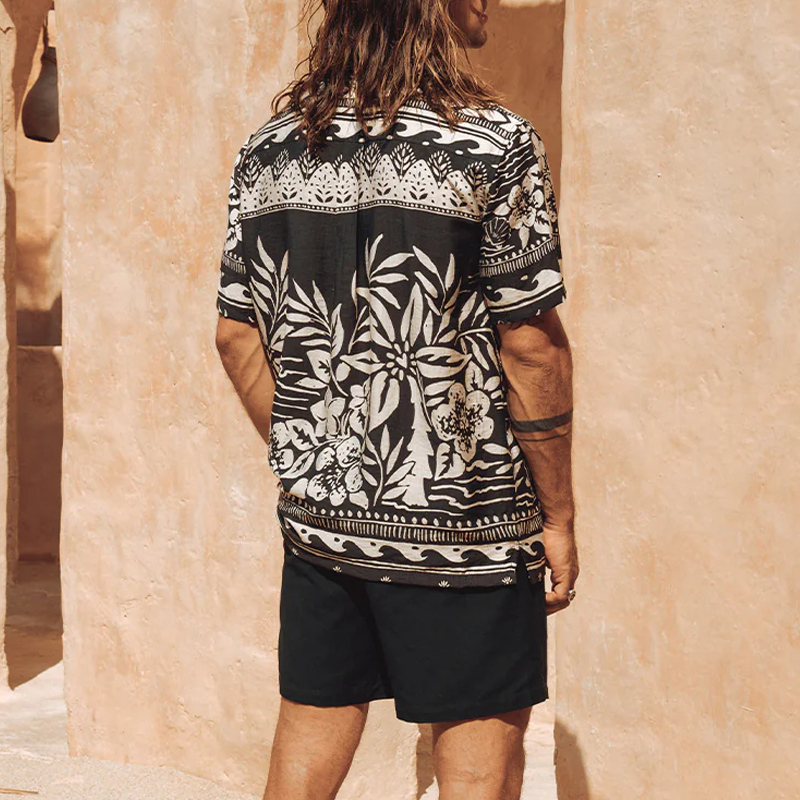 Men's Spring And Summer Fashion Casual Tencel Cotton Printed Short Sleeve Shirt MTA0416G9K