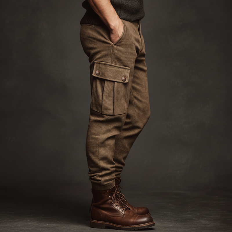 Men's Classic Khaki Textured Slim-fit Pants MTA0128K7U