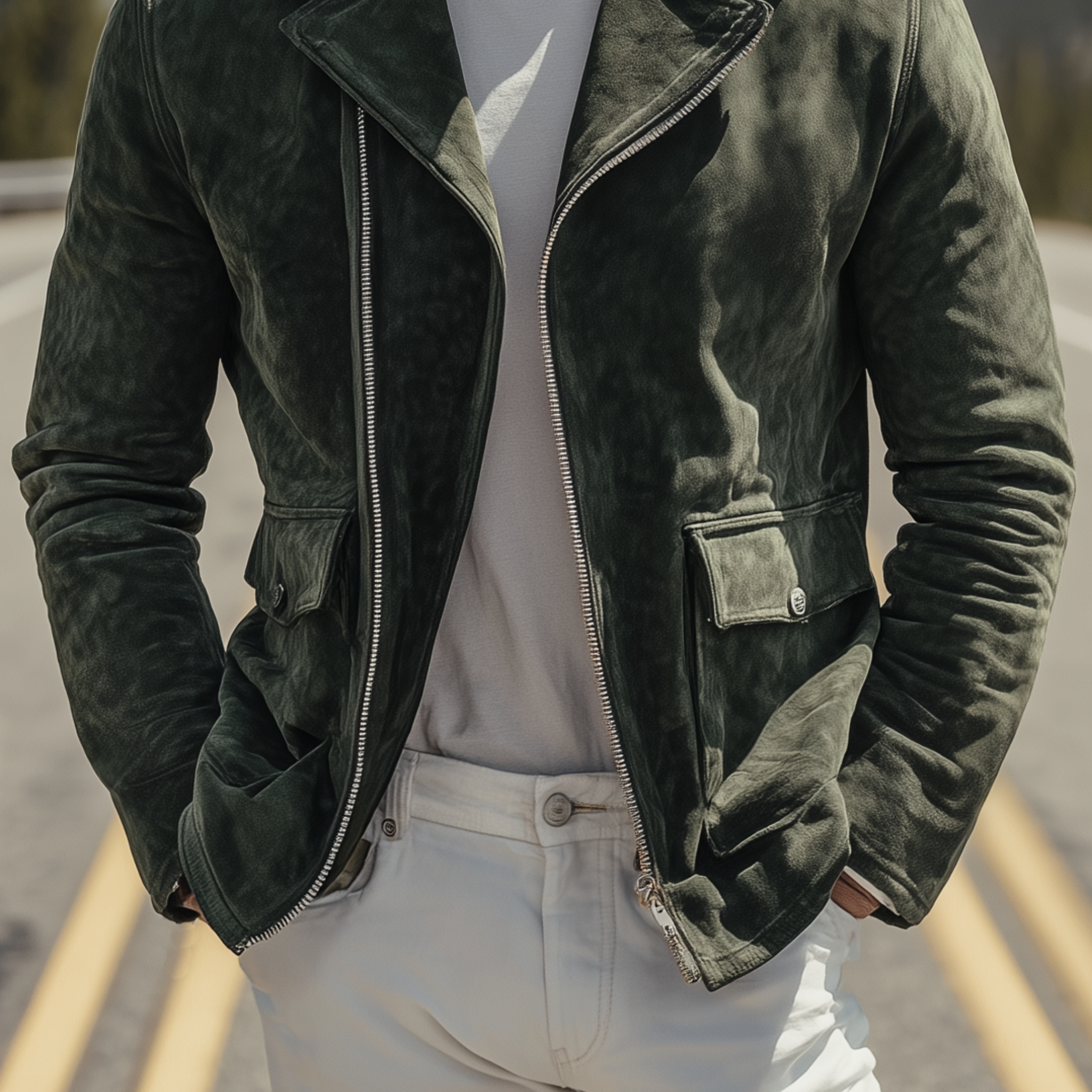 Men's Classic Vintage Lapel Zipper Suede Motorcycle Jacket MTA2747H6K