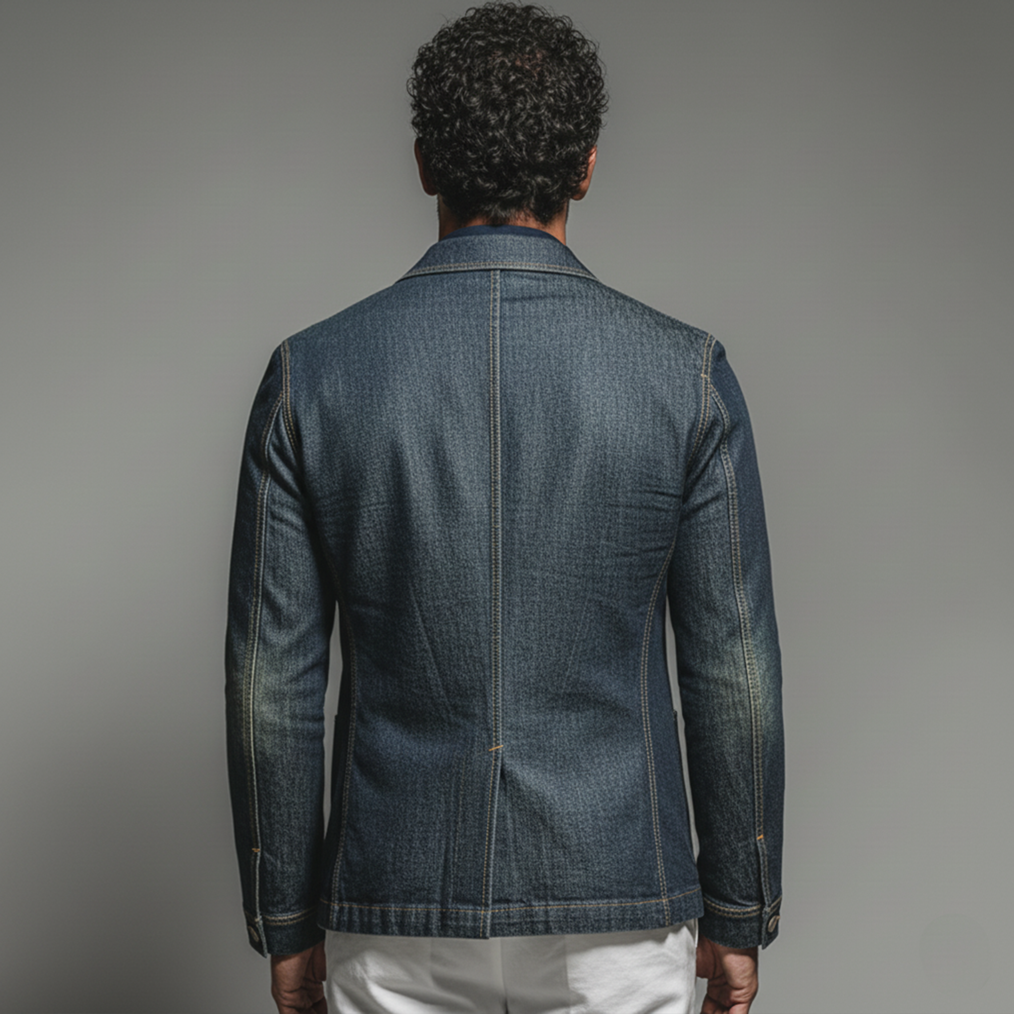 Men's Classic Casual Rugged Style Washed Denim Multi-pocket Single-breasted Blazer MTA3016K8K