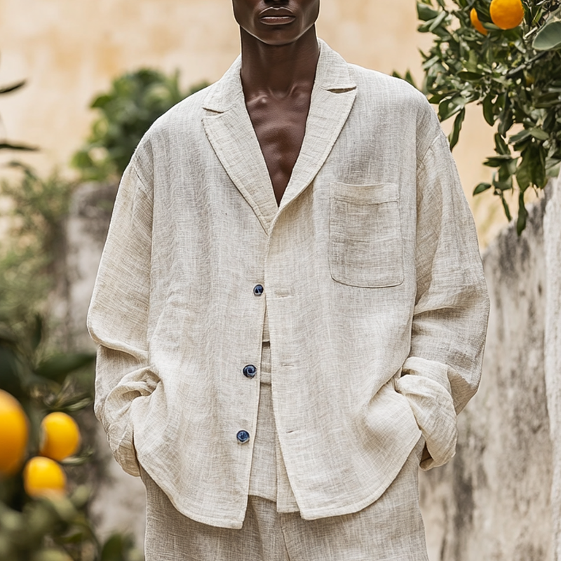 Men's Linen Blend Lapel Casual Loose Jacket MTA0125L1X