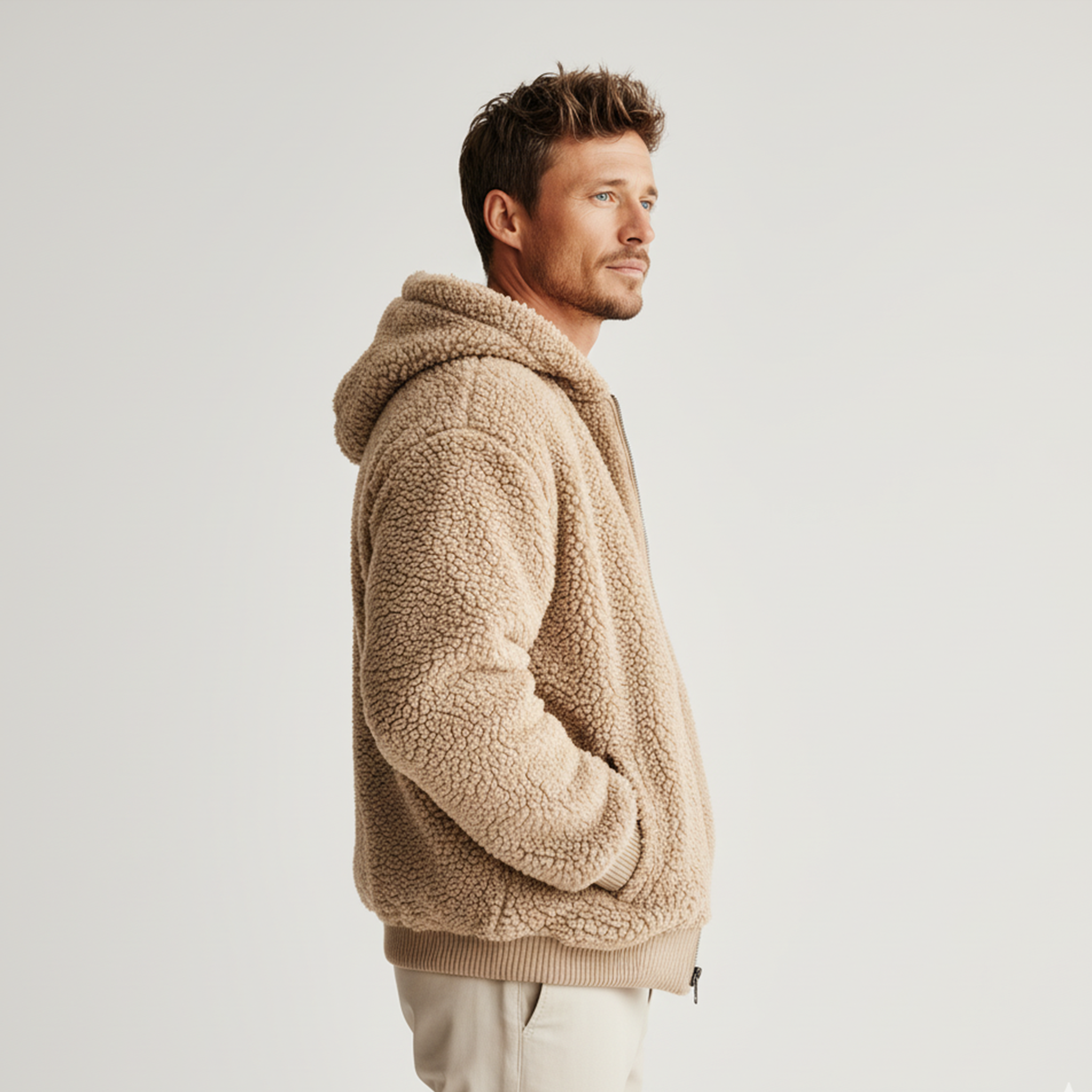 Men's Classic Casual Hooded Teddy Fleece Loose Zip Jacket MTA1776J5K