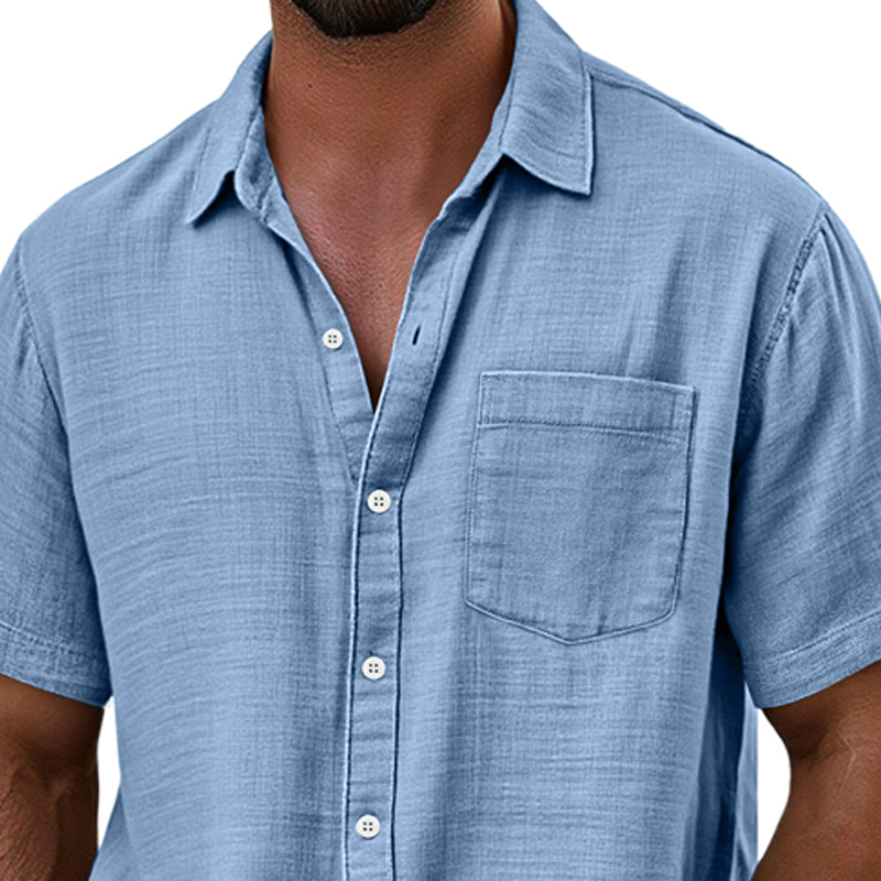 Men's Cotton Blend Solid Color Short Sleeve Shirt MTA2150F9X