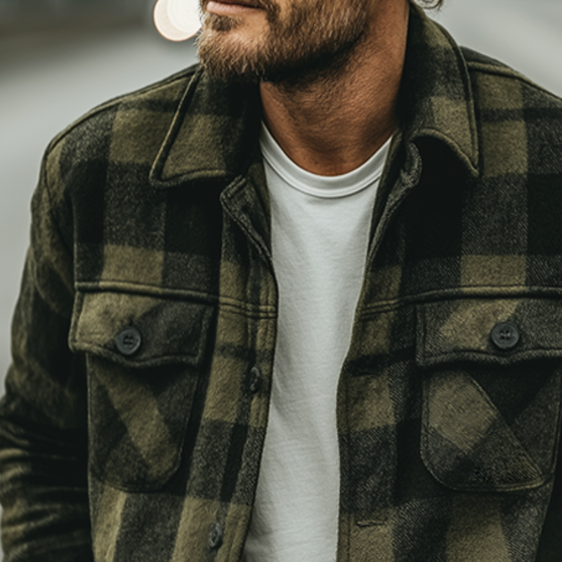 Men's Retro Casual Plaid Print Lapel Long-Sleeve Shirt Jacket MTA1124K9TO