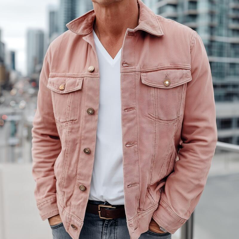 Men's Vintage Outdoor Washed Distressed Denim Lapel Single-breasted Slim-fit Jacket MTA2591H3M