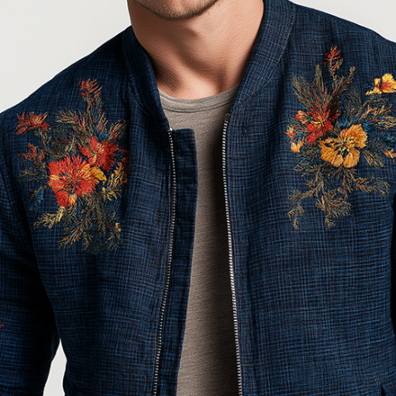 Men's Retro Casual Plaid Embroidered Zipper Baseball Jacket MTA2504G1TO