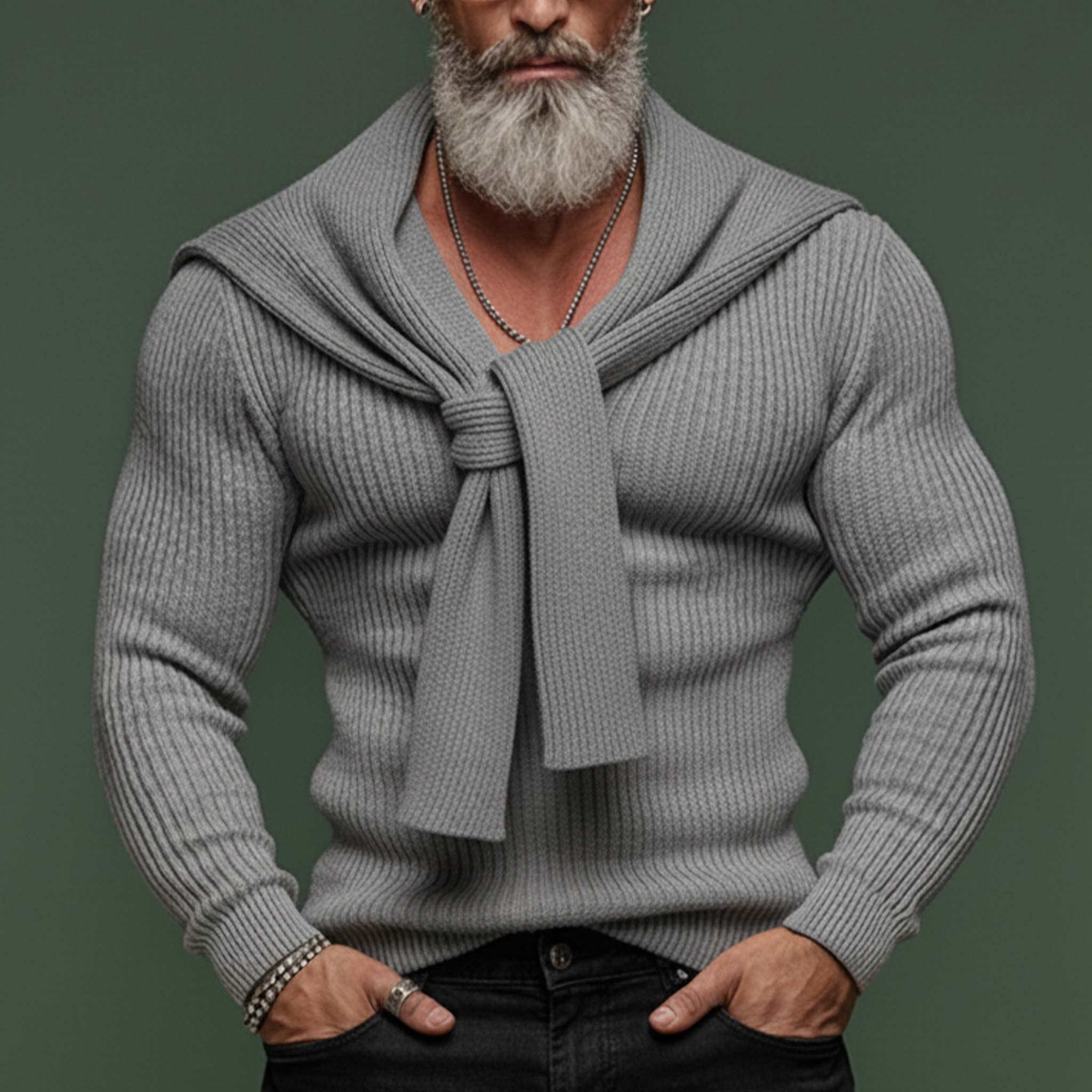 Men's Classic Casual V-neck Slim Fit Sweater (includes Knitted Shawl) MTA1112K1K