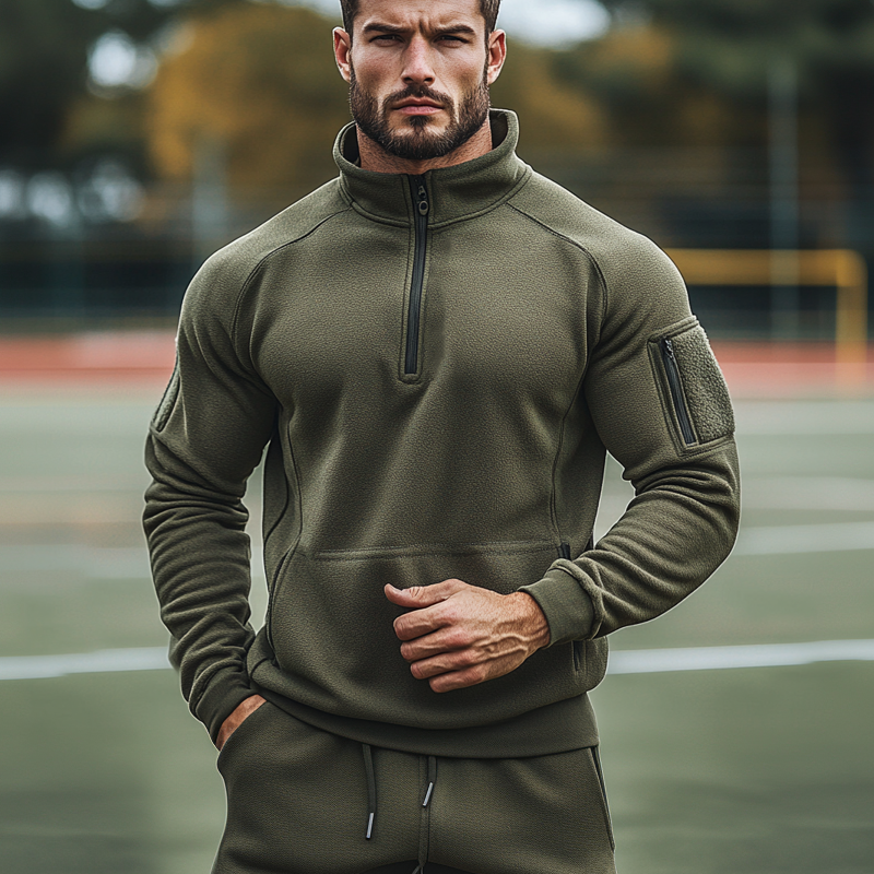 Men's Outdoor Sports Polar Fleece Stand Collar Half Zip Sweatshirt MTA1391J3X