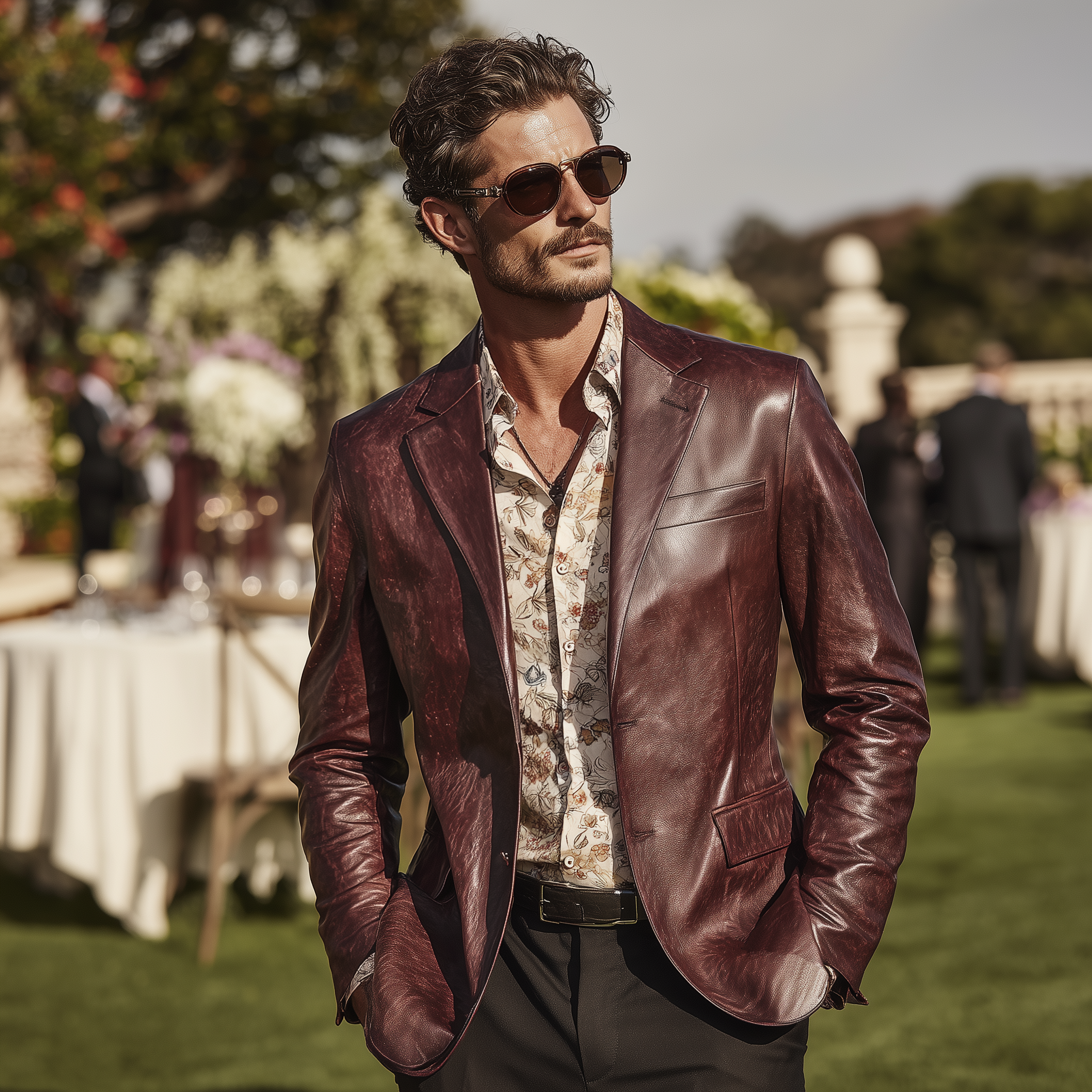 Men's Classic Retro Party Texture Pu Leather Single-breasted Slim-fit Blazer MTA1130H2K