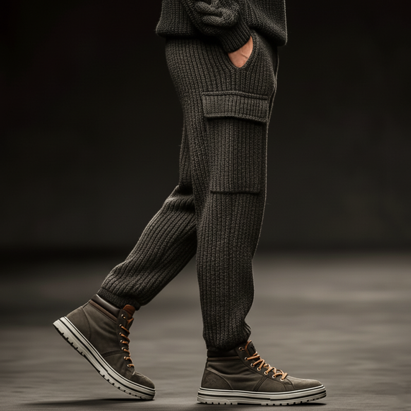 Men's Urban Casual Dark Gray Drawstring Knit Pants MTA1912K8U