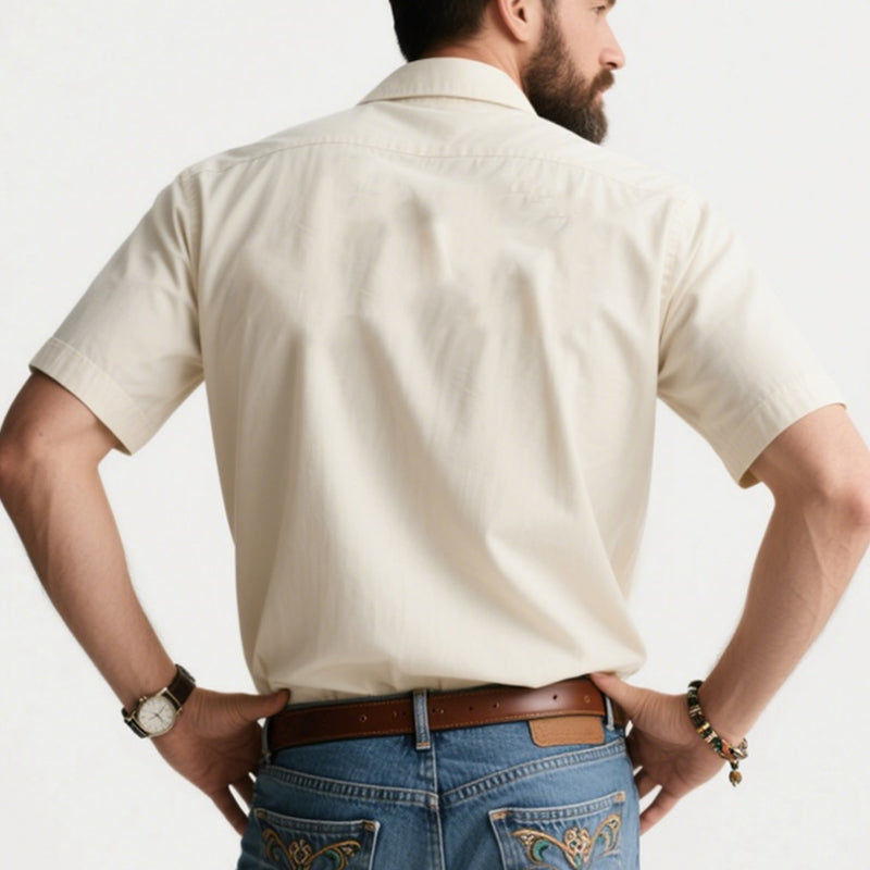 【24-hour shipping out】Men's Western Denim Casual Vintage Short-Sleeve Shirt MTA1125D9X