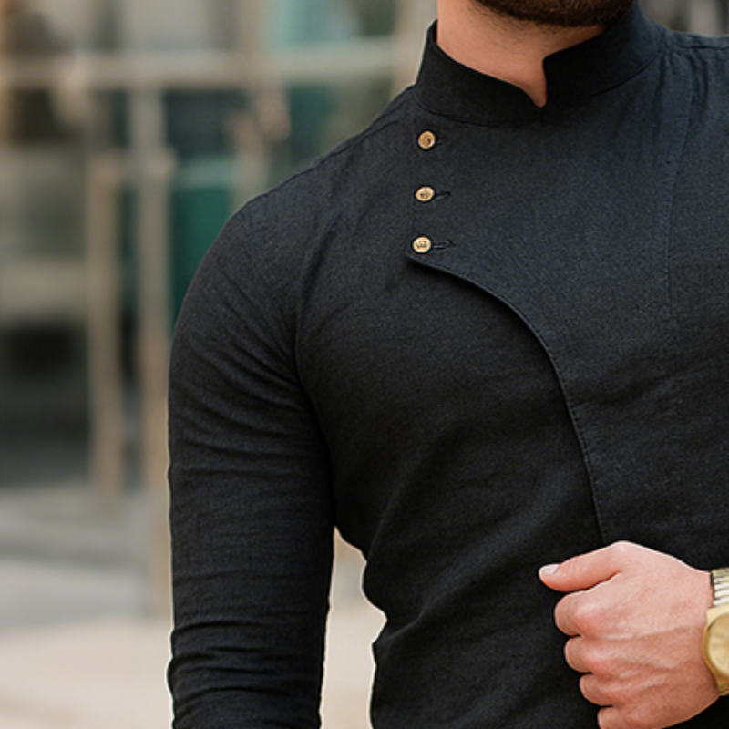 Men's Retro Casual Solid Color Cotton And Linen Stand Collar Long Sleeve Shirt MTA2847G7TO