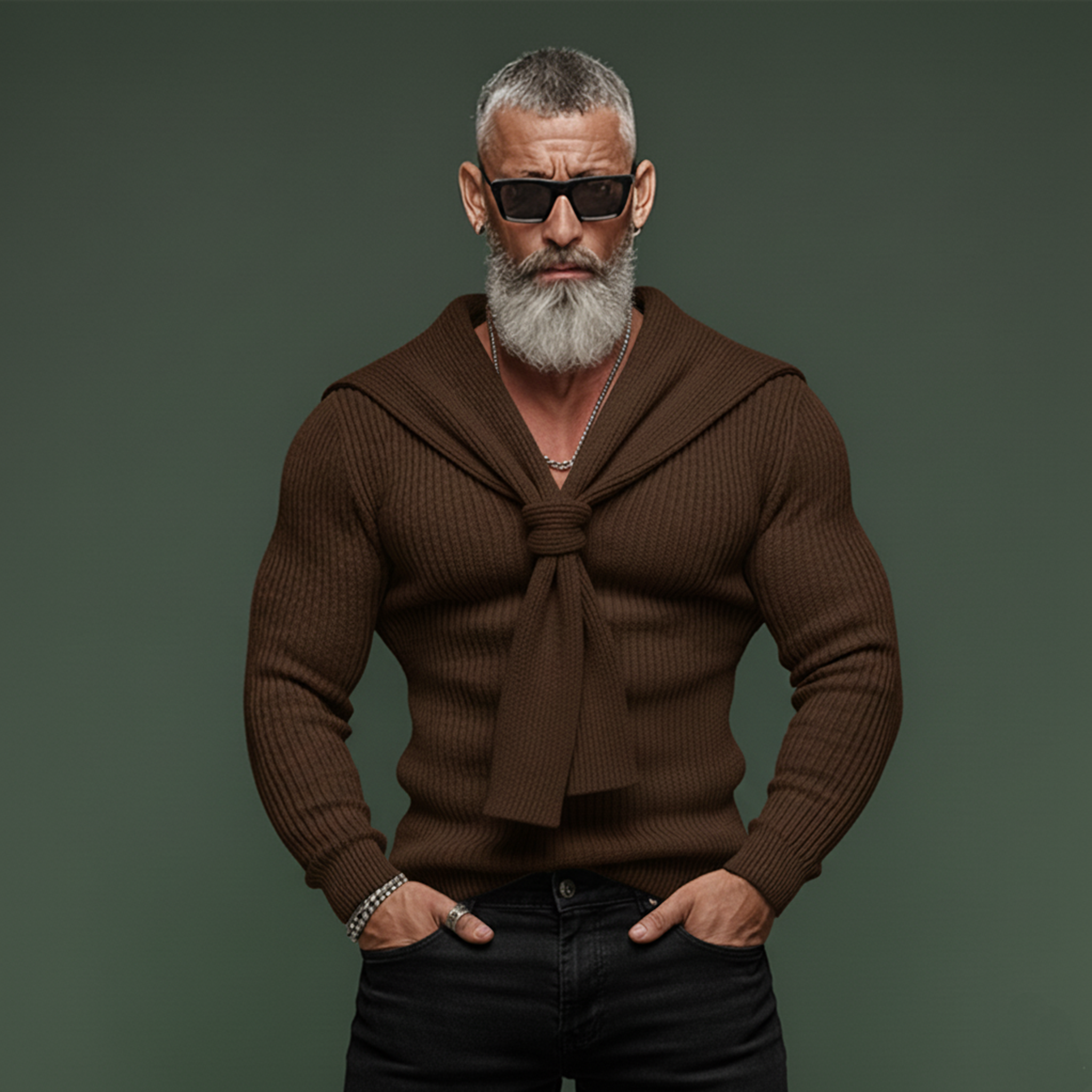 Men's Classic Casual V-neck Slim Fit Sweater (includes Knitted Shawl) MTA1112K1K