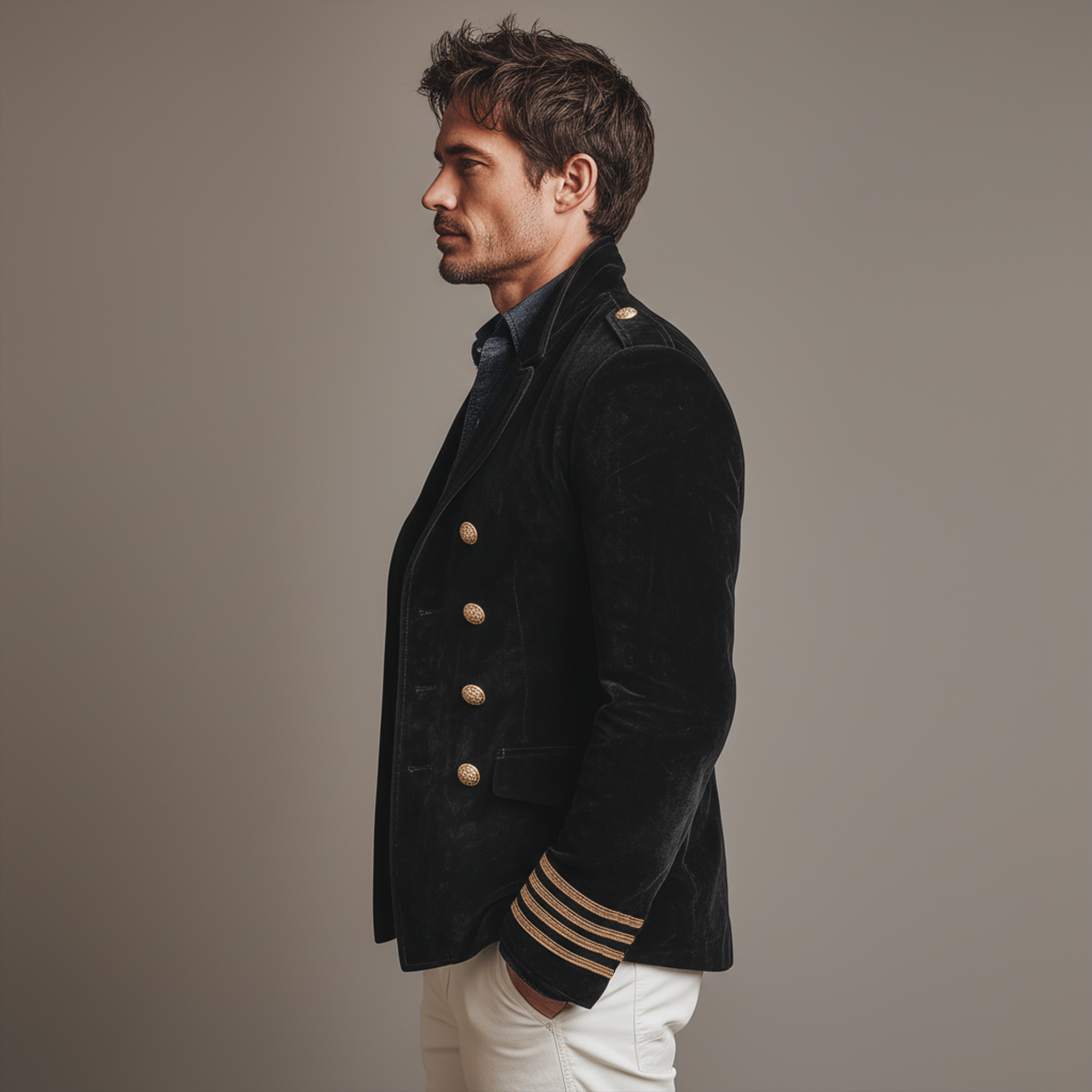 Men's Classic Retro Lapel Double-breasted Epaulette Suede Jacket MTA1581I5K