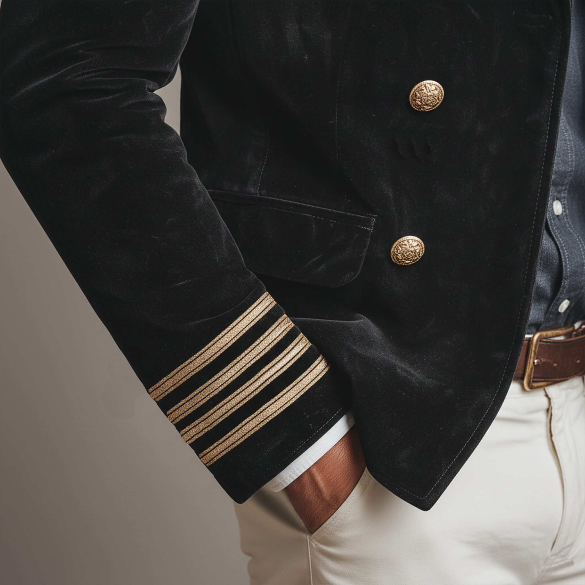 Men's Classic Retro Lapel Double-breasted Epaulette Faux Velvet Jacket MTA1581I5K