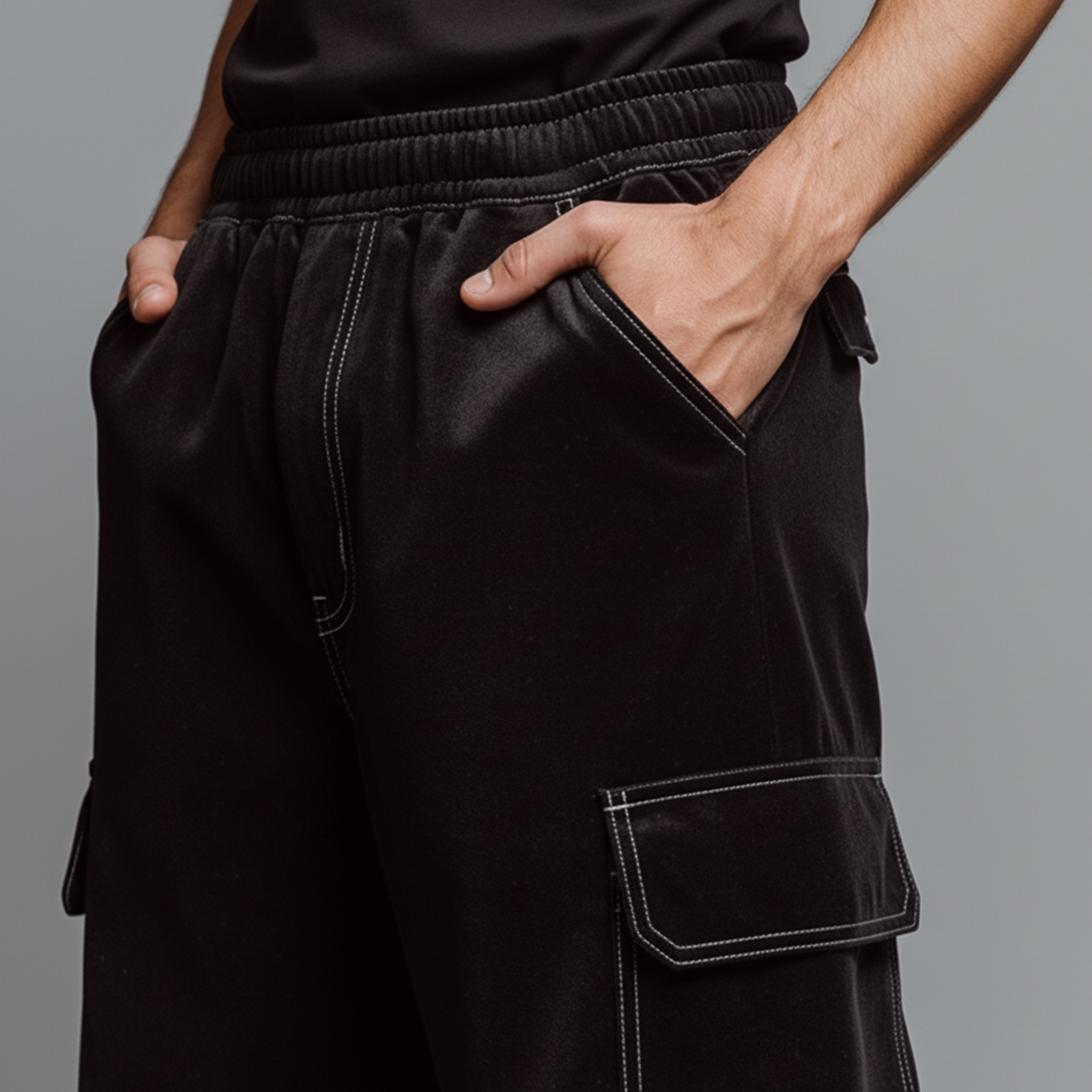 Men's Casual And Stylish Faux Velvet Multi-pocket Elastic Waist Pants MTA1040K9K