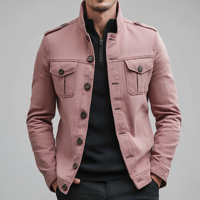 Men's Vintage Casual Cotton Stand Collar Shirt Jacket MTA2532H6TO
