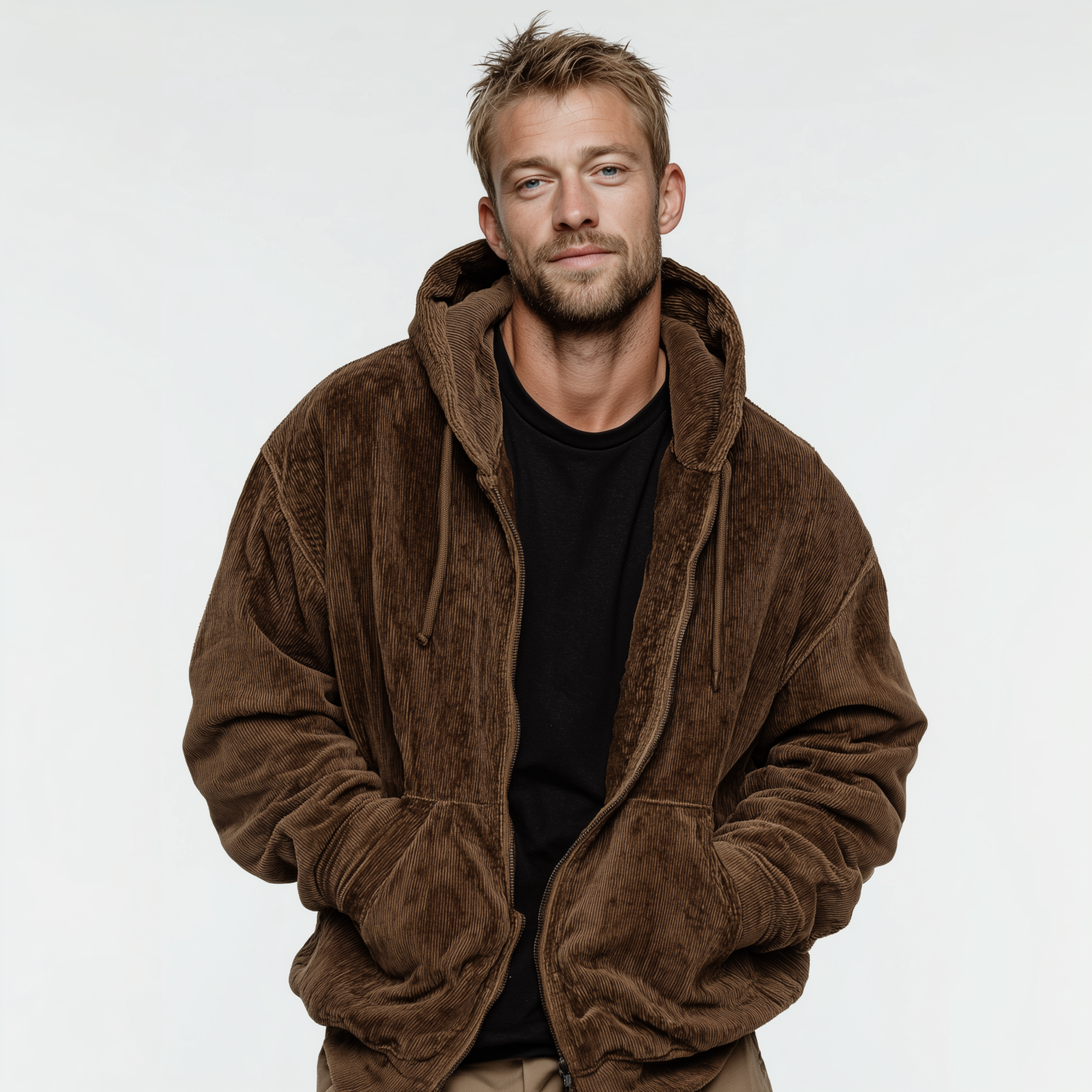 Men's Classic Casual Hooded Zip-Up Corduroy Jacket MTA1393J7K