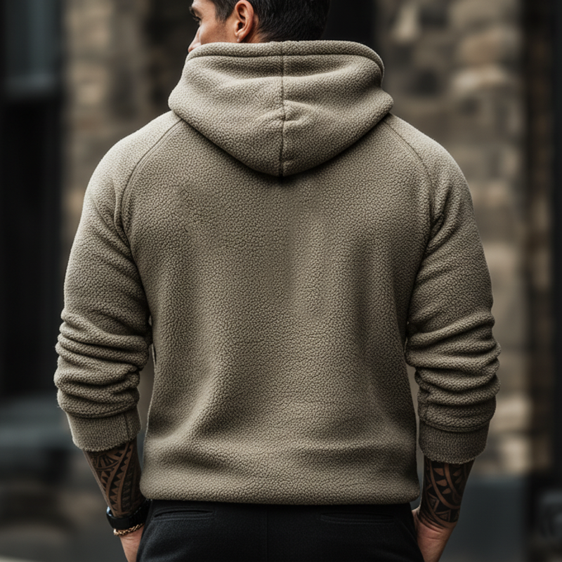 Men's Urban Casual Grey-green Fleece Hooded Sweatshirt MTA1559L6U