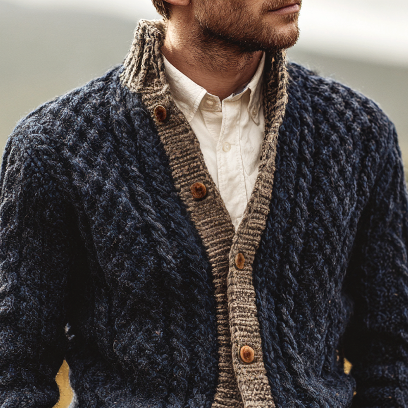 Men's Colorblock Knit Stand Collar Single Breasted Cardigan MTA3004H1Z
