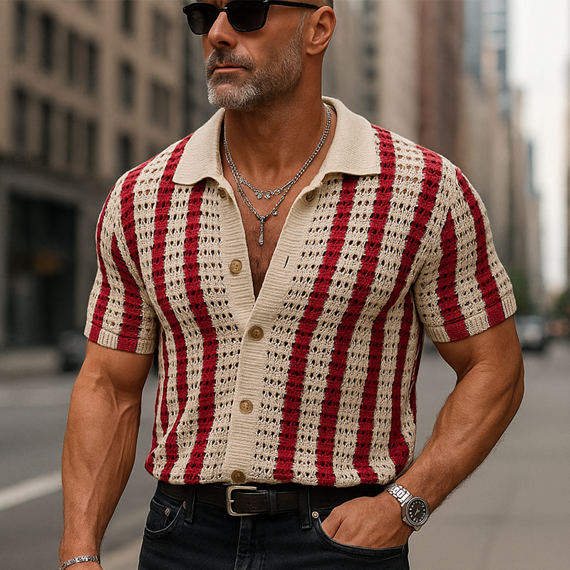 Men's Summer Retro Wool Hollow Short Sleeve Shirt MTA1787F9P