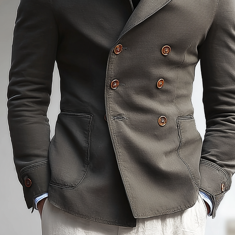 Men's Solid Color Cotton Lapel Double Breasted Jacket MTA0456I0Z