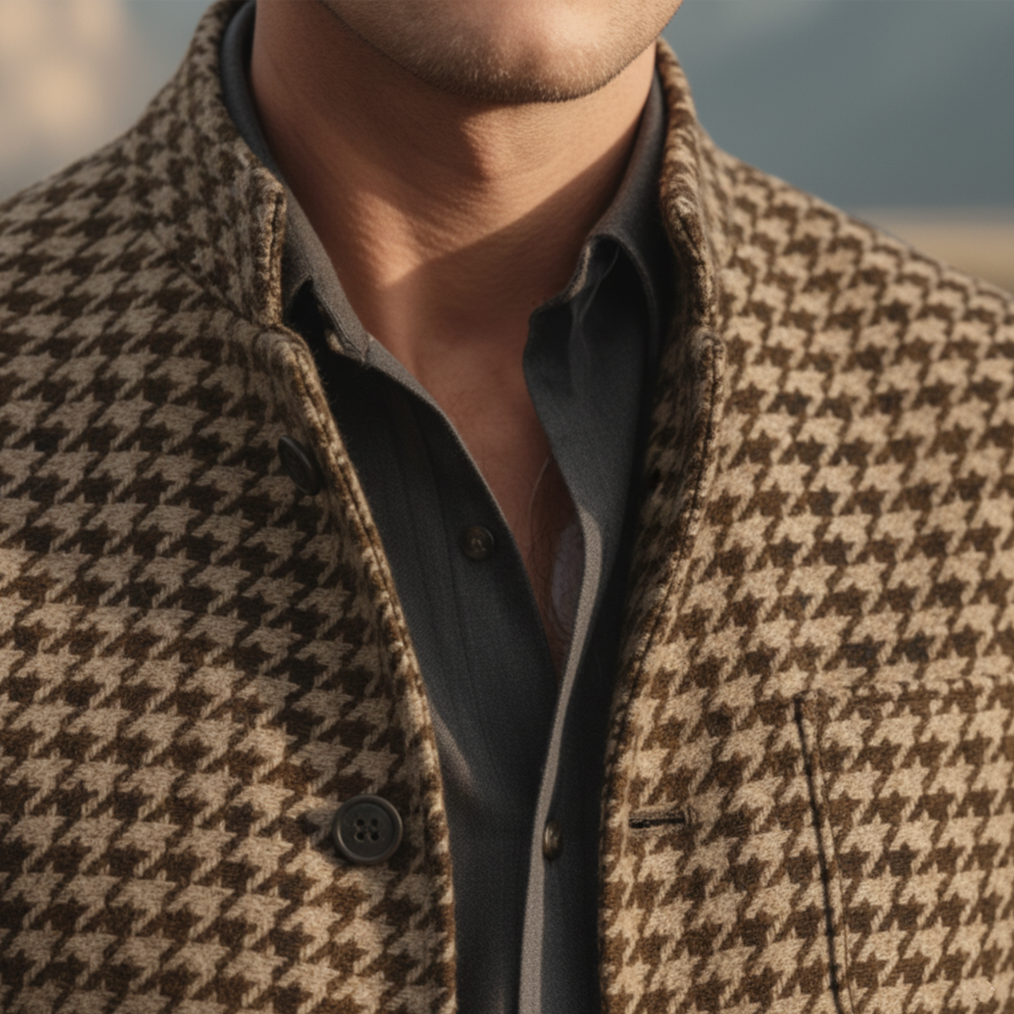 Men's Classic Retro Stand Collar Faux Houndstooth Wool Jacket MTA2505I3K