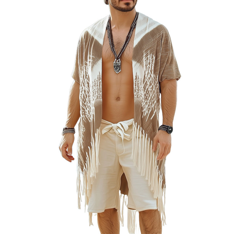 Men's Summer Casual Printed Tassel Knee-Length Shirt MTA1556D2U