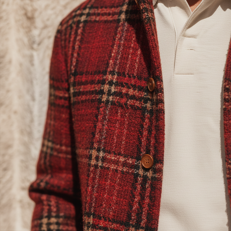 Men's Autumn And Winter Vintage Checkered Tweed Jacket Coat MTA1999I0P