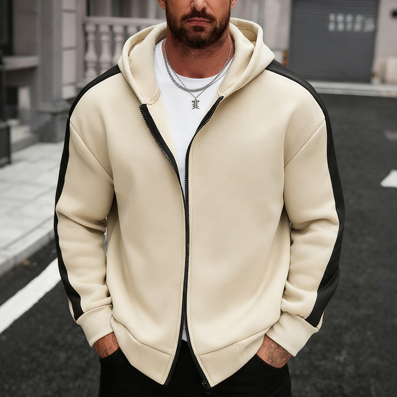 Men's Winter Retro Color-blocked Cotton Blend Hooded Cardigan MTA3056J0P