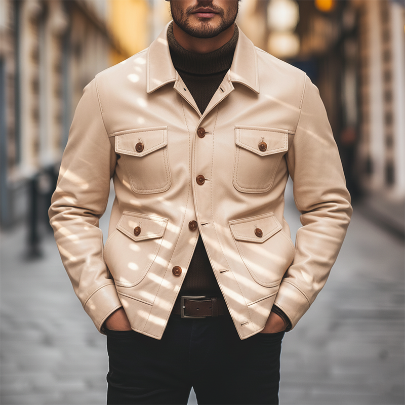 Men's Solid Color Cotton Blend Lapel Button Jacket MTA0547L3X