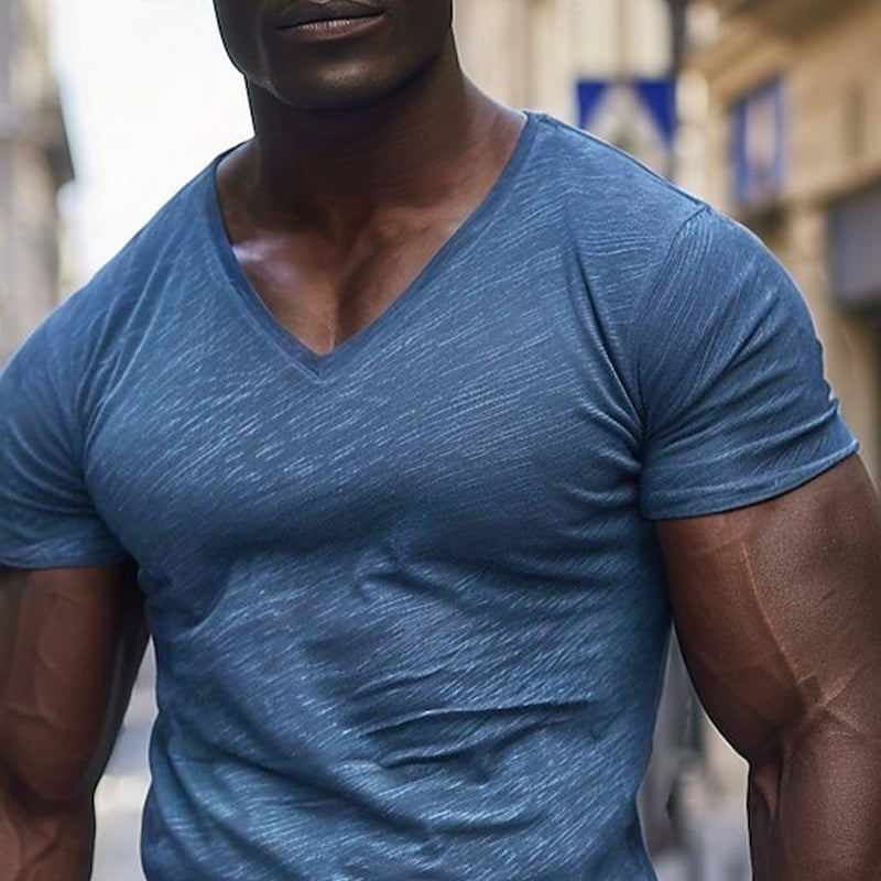 Men's Casual Cotton Blended Short Sleeve V Neck T-Shirt MTA1933E2X