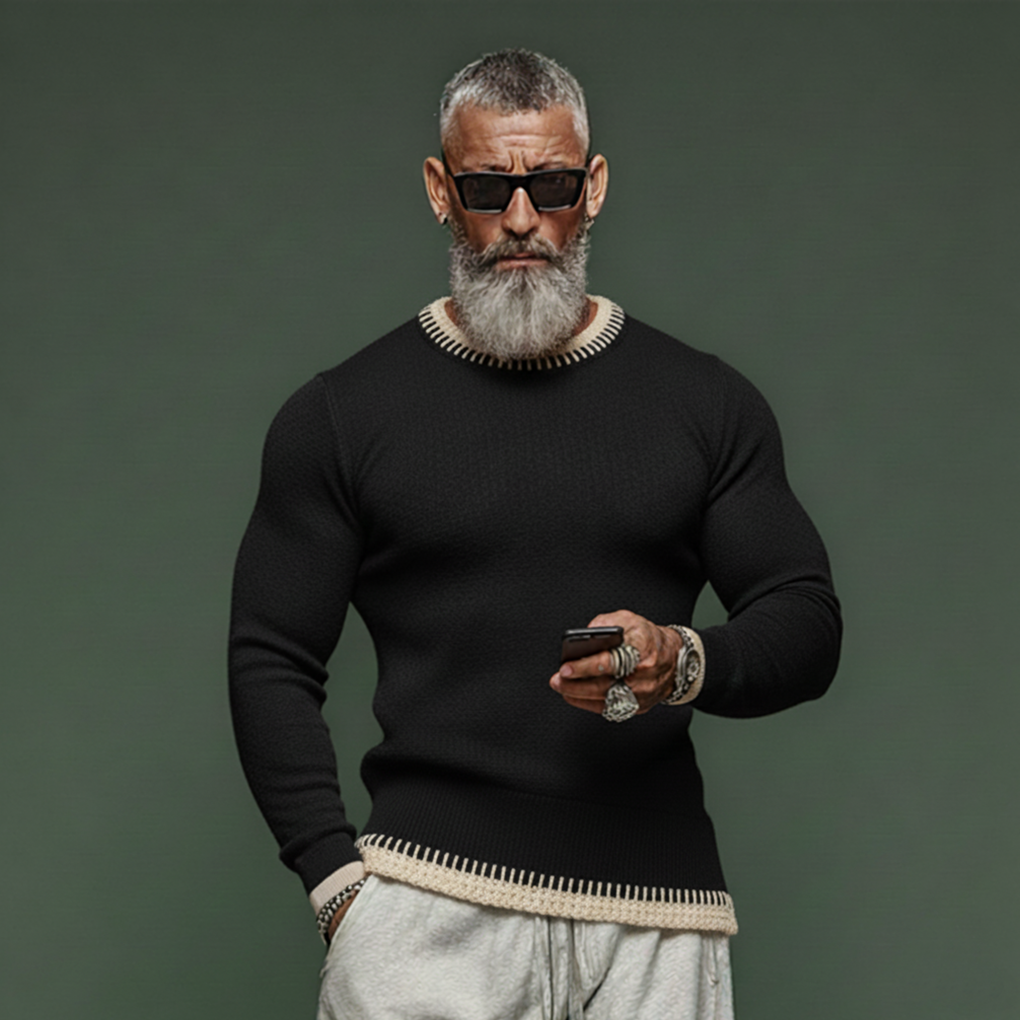 Men's Fashionable And Unique Crew Neck Slim Fit Sweater MTA2940J4K