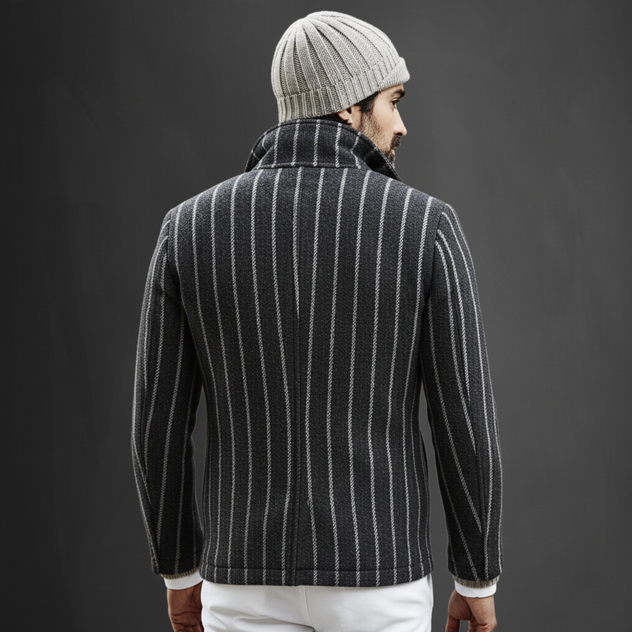 Men's Classic Retro Lapel Vertical Striped Fuax Wool Double-breasted Jacket MTA2419I0K