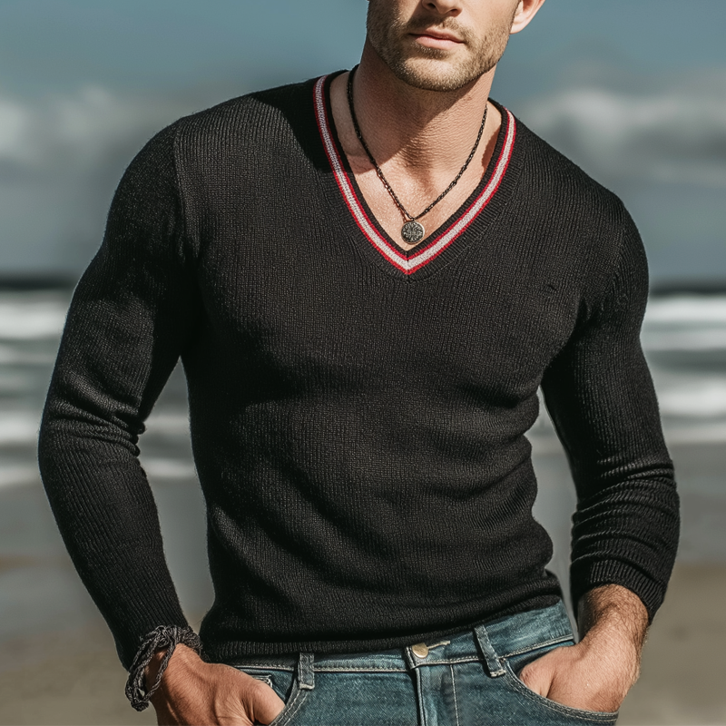 Men's Urban V-neck High-stretch Slim-fit Knitted Sweater MTZ2228A8U