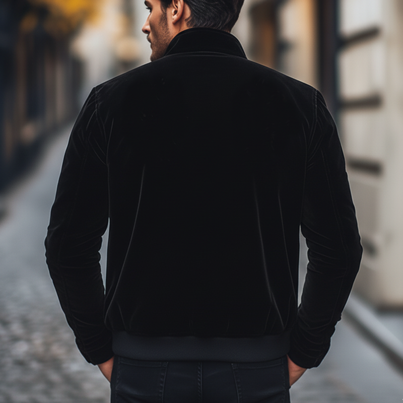 Men's Vintage Floral Embroidered Stand-collar Velvet Zip-up Jacket MTA0852L0U