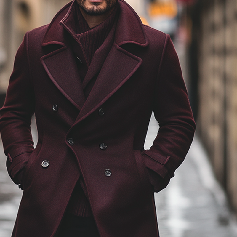 Men's Vintage Solid Color Blend Mid-length Coat MTA0152I8X