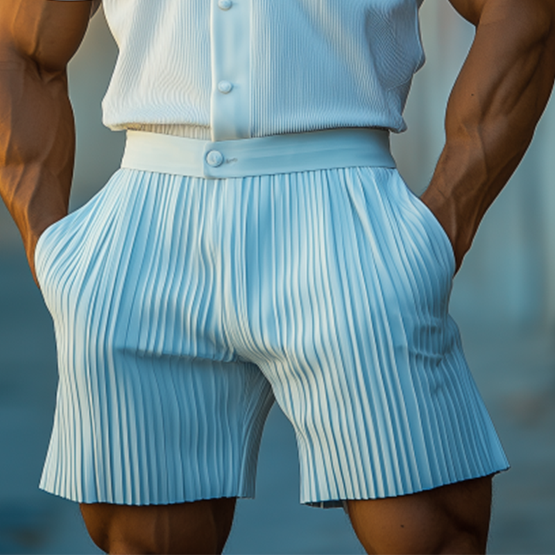 Men's Spring And Summer Fashion Casual Cool Pleated Fabric Shorts MTA2554F8K