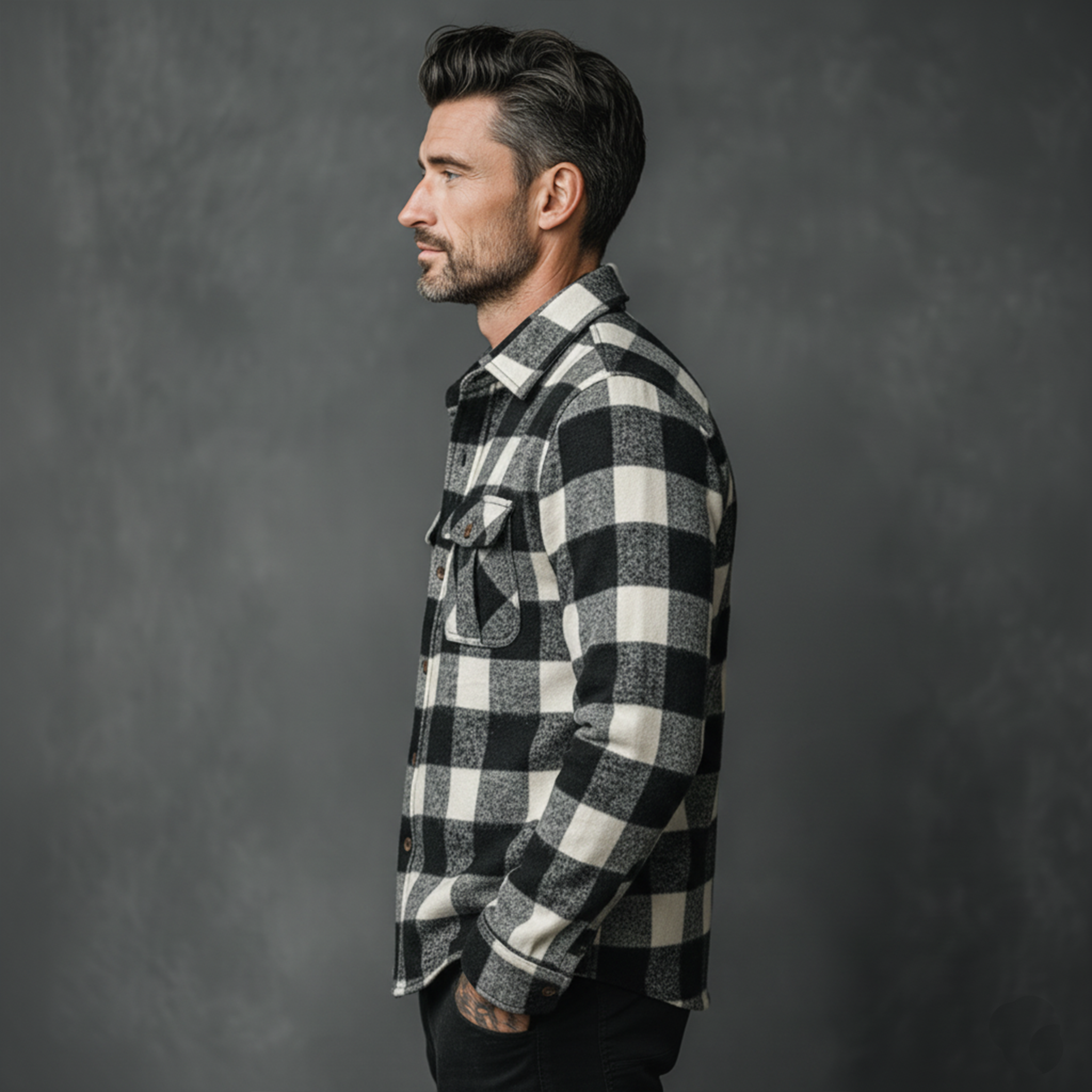 Men's Classic Casual Check Brushed Cotton Blend Pocket Long Sleeve Shirt MTA2195J6K