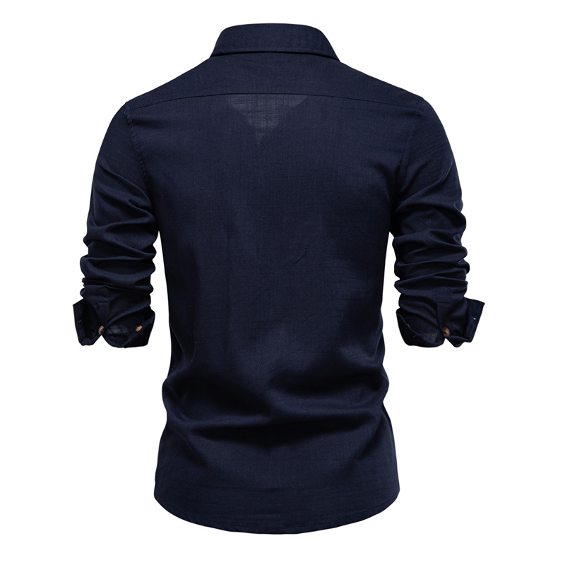 Men's Cotton And Linen Casual Solid Color Long-sleeved Shirt MTA1666G3X